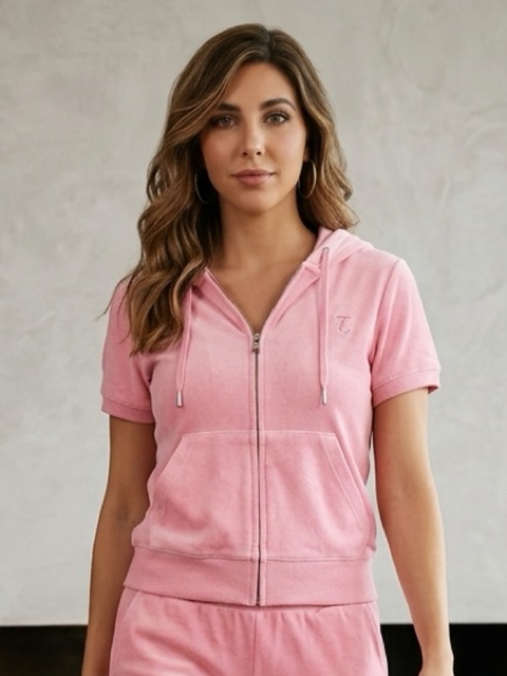 NWOT Women’s Juicy Couture Pink Velour Short Sleeve Full Zip Hoodie - Size S